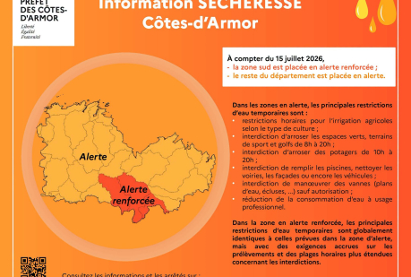 Visuel et recommandations alerte sécheresse 15 juillet 2026