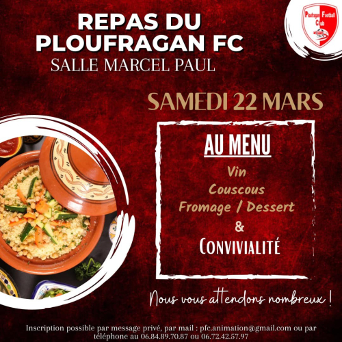 Agenda affiche repas du club pfc 22 mars 2025