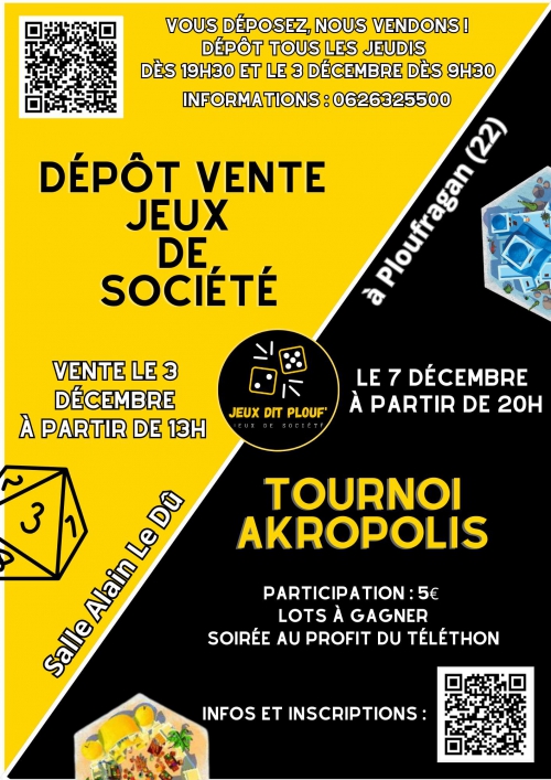 Agenda affiche dépot vente jeux dit plouf 3 dec 2023