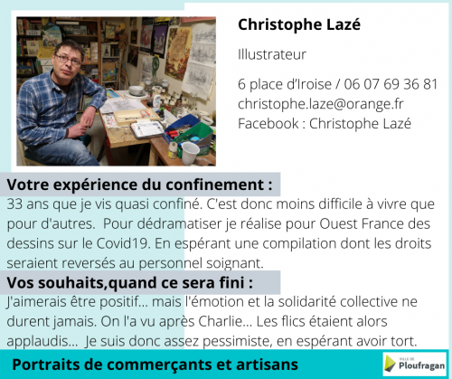 Actualité : portraits de commerçants Christophe Lazé illustrateur mai 2020