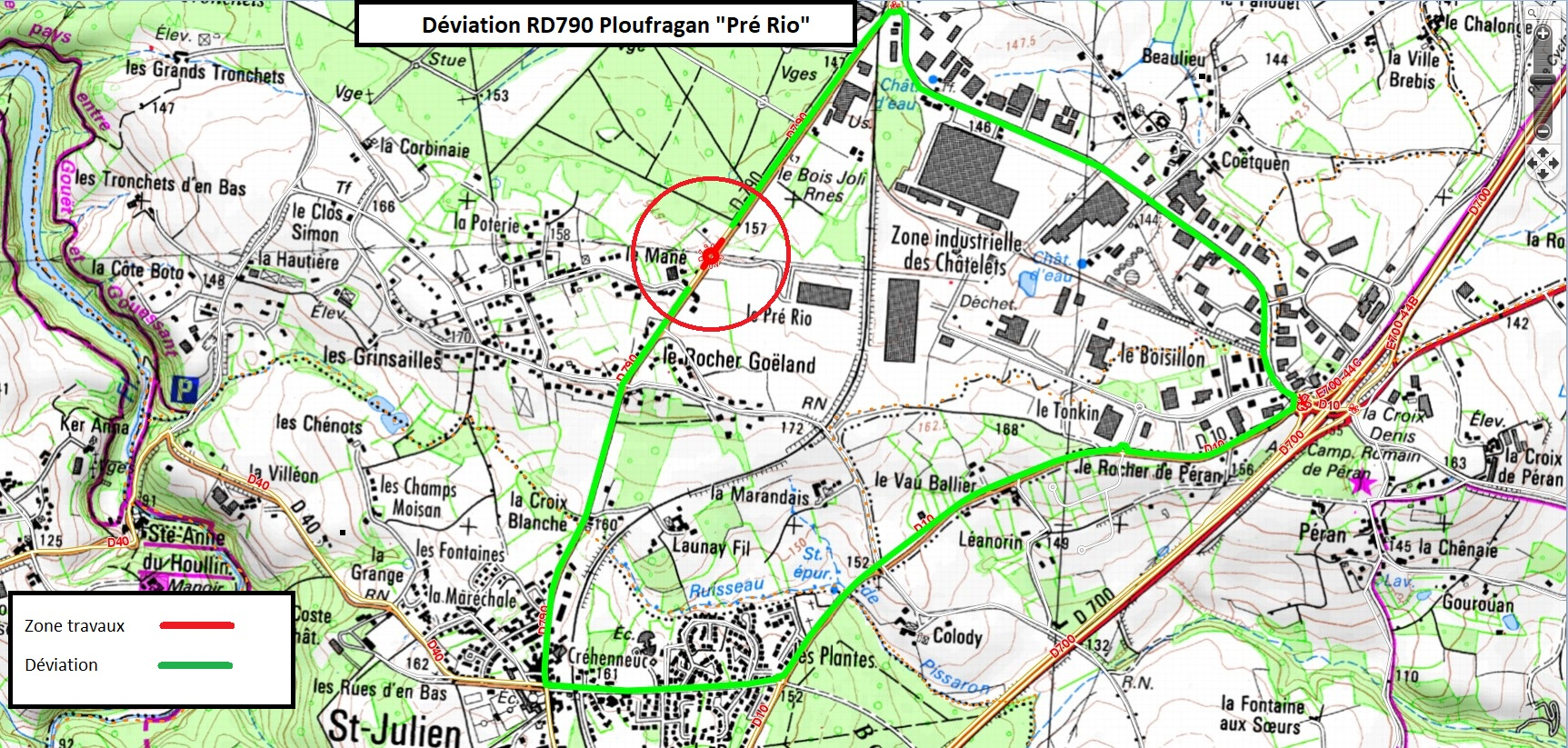 Actualité : carte déviation travaux sur rond-point du Pré Rio 3 et 10 octobre 2026